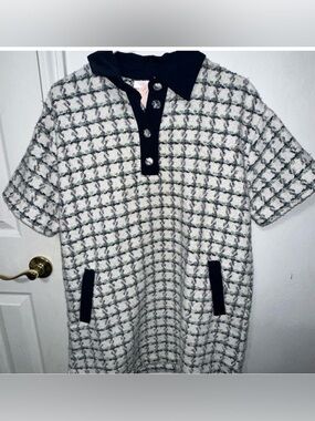 Shop Janae Tweed Mini Dress with Black Trim - Women's Collar Checkered Pattern